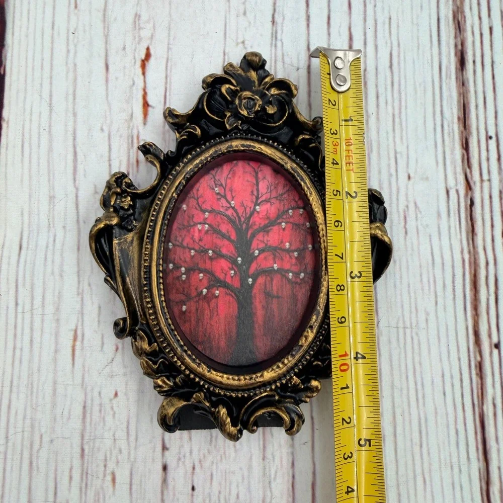 Gothic Skull Tree Art Print Ornate Black Gold Baroque Resin Frame 5 inch Decor